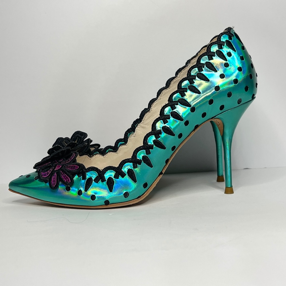Sophia Webster Lilico Iridescent Teal Green Floral Pumps 36.5 Scalloped Stiletto - Picture 4 of 9